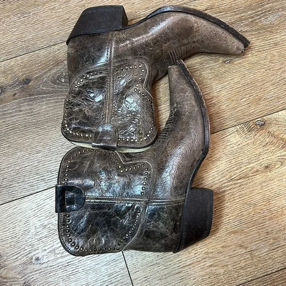 Sonora by Double H Brown Leather Studded Cowboy Booties 8 1/2M